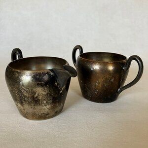 Vintage Academy Creamer Sugar Serving Bowl Silver On Copper Silverplate Set